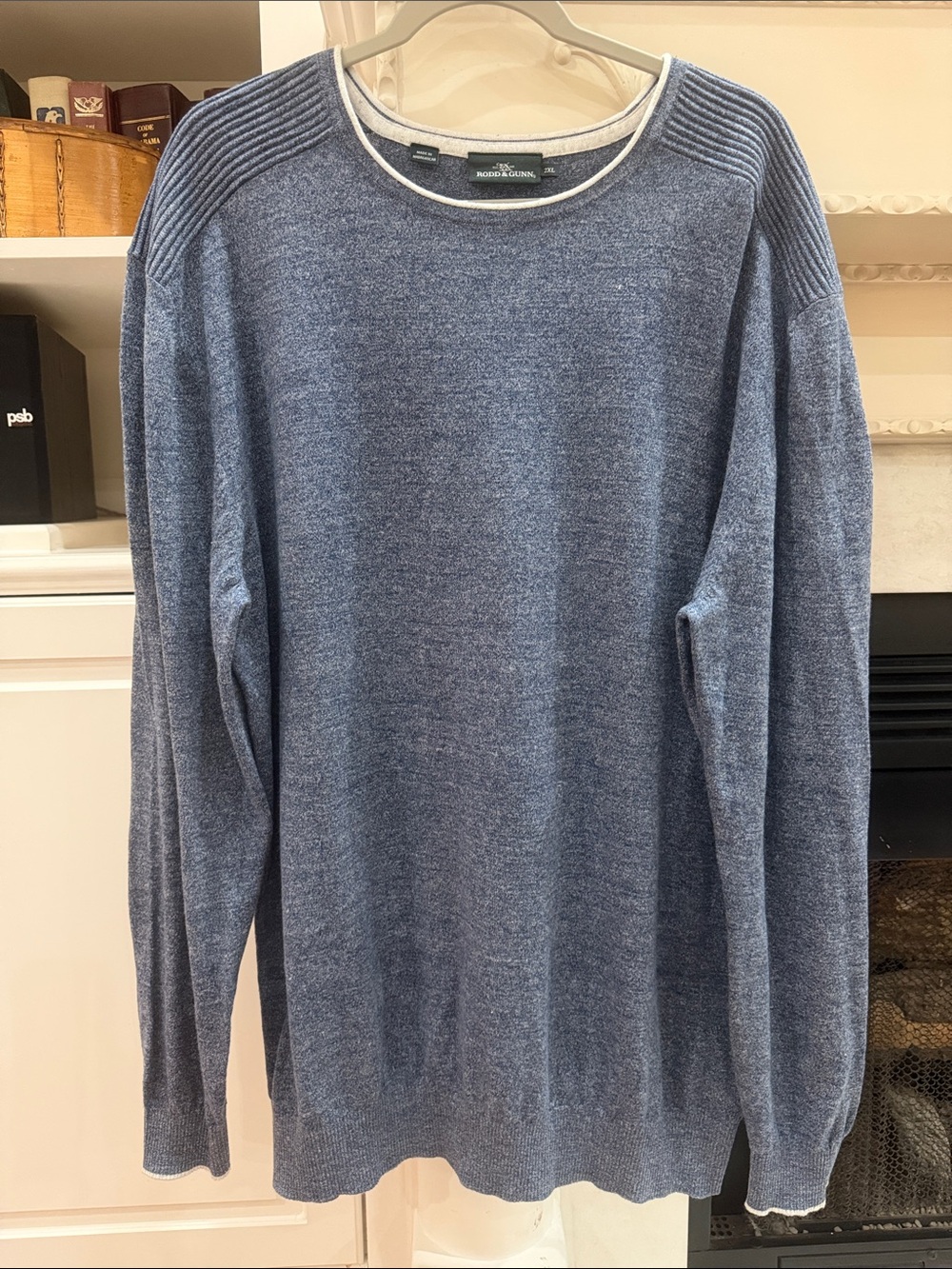 Rodd & Gunn Men 2XL Blue 100% Cotton Crewneck Ribbed Shoulder Pullover Sweater
